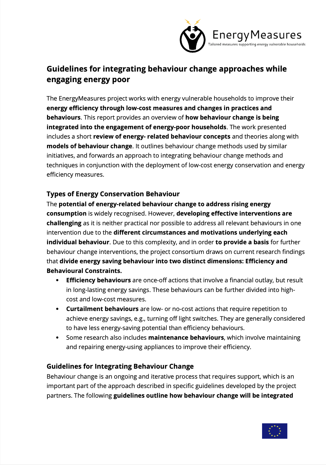Guidelines for integrating behaviour change approaches while engaging energy poor