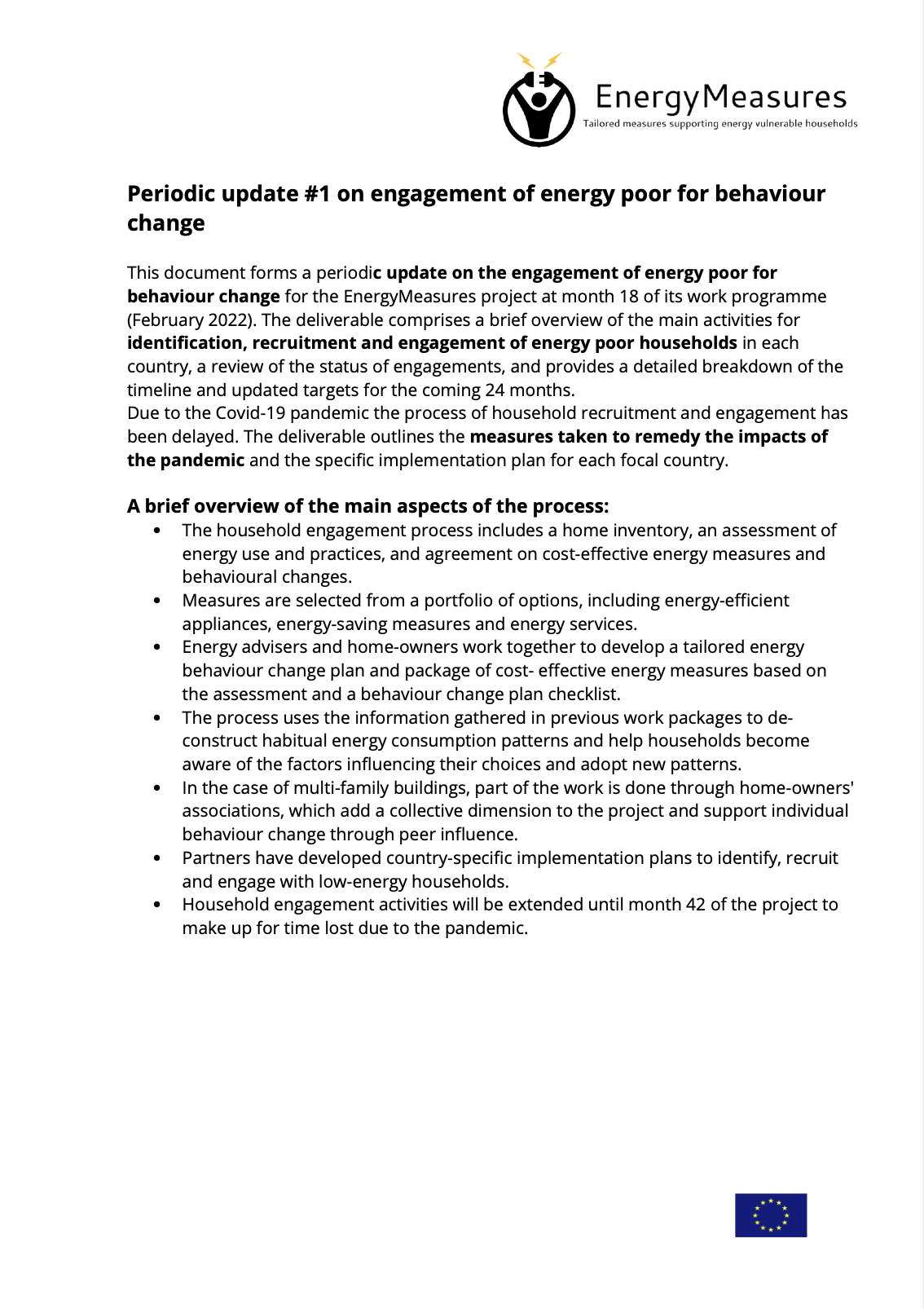 Periodic update #1 on engagement of energy poor for behaviour change