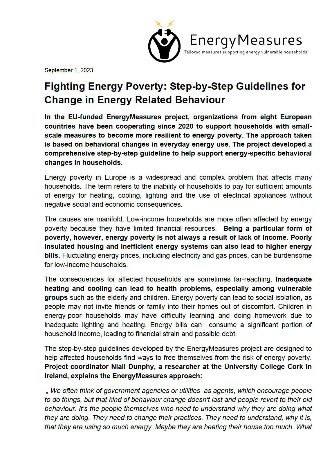 Fighting Energy Poverty: Step-by-Step Guidelines for Change in Energy Related Behaviour